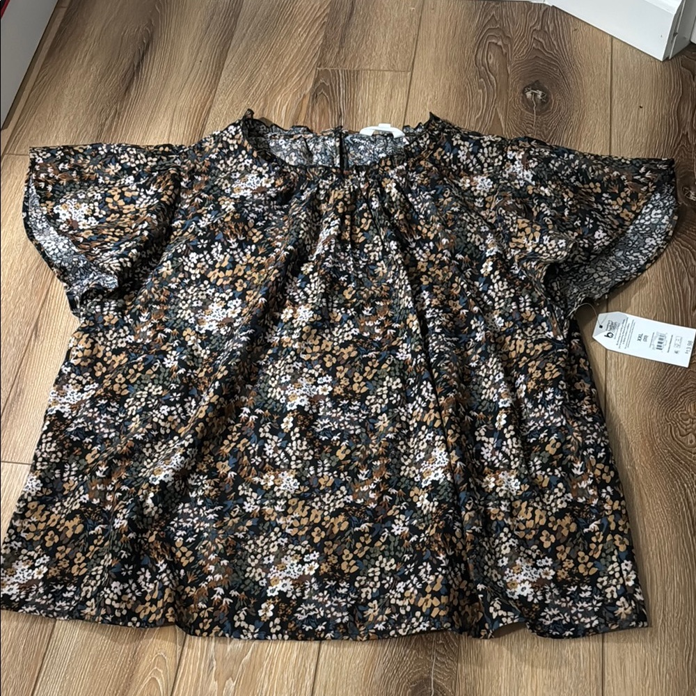 Time and Tru Boxy Cap Sleeve Blouse Black Brown